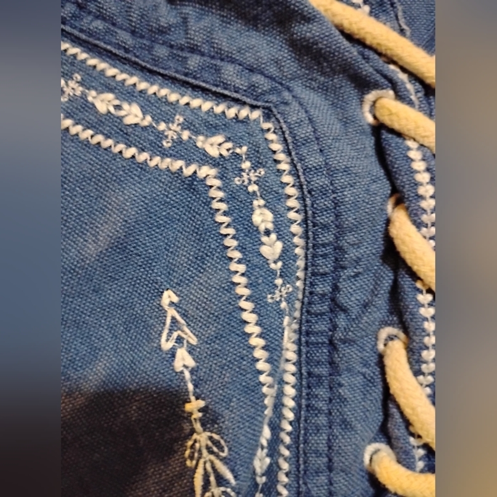 Blue Hooded Lace-Up Top BLANKNYC (R) WOMEN'S XL Embroidery Corded Pocket Cotton - Picture 4 of 11